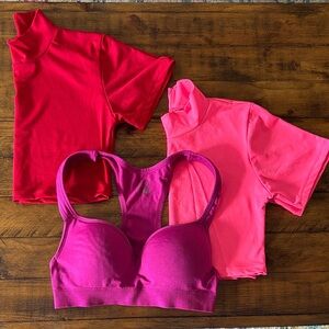 Red and Pink cropped Tops with Magenta push up Sports Bra